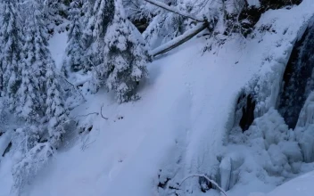 Stock Video Frozen Winter Waterfall In The Mountains For PC