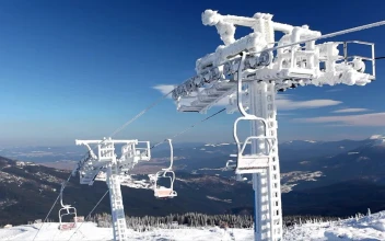 Stock Video Frozen Ski Resort In The Mountains For PC