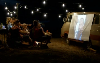 Stock Video Friends Watching A Live Stream With A Projection For PC