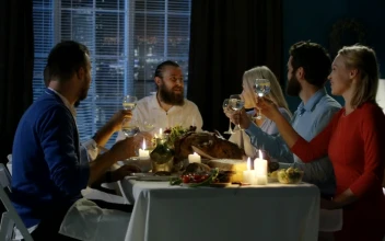 Stock Video Friends Making A Toast On Thanksgiving Dinner For PC