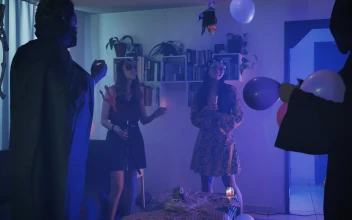 Stock Video Friends Laughing And Dancing At A Costume Party For PC