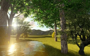 Stock Video Lake On A Sunny Park Near The Mountains Animated Wallpaper