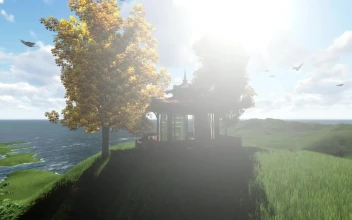Stock Video Japanese House In A Meadow Near The Sea Animated Wallpaper