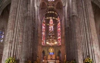 Stock Video Interior Of A Huge Gothic Church With Large Columns Smal Animated Wallpaper