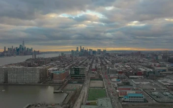Stock Video Industrial Buildings With New York City Ahead Animated Wallpaper