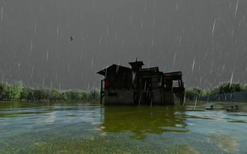 Stock Video House In The Middle Of A Lake On A Rainy Animated Wallpaper