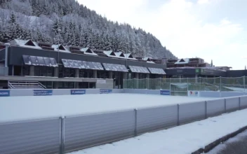 Stock Video Hotel In The Mountains With Sports Field Covered In Snow Animated Wallpaper