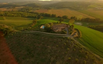 Stock Video Holiday House With Pool In The Countryside During Sunset Animated Wallpaper