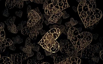 Stock Video Heart Shaped Metal Figures Floating Animated Wallpaper