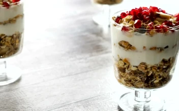 Stock Video Healthy Diet Breakfast Idea With Granola Yogurt Animated Wallpaper
