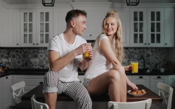 Stock Video Happy Young Couple Enjoy Romantic Midnight Snacks Animated Wallpaper