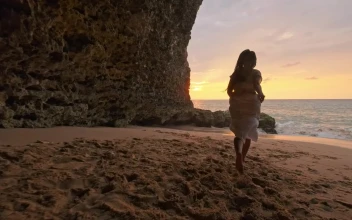 Stock Video Happy Woman Runs On Bali Beach At Sunset Animated Wallpaper