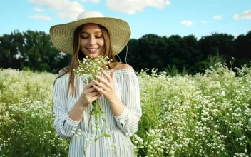 Stock Video Happy Woman In A Flower Field Animated Wallpaper