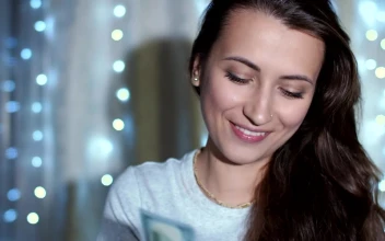 Stock Video Happy Woman Imagining While Holding Bills Animated Wallpaper