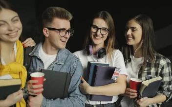 Stock Video Happy Smiling Students Promote College Education Animated Wallpaper