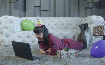 Stock Video Happy Lady Has A Computer Video Call Animated Wallpaper
