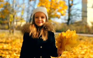 Stock Video Happy Girl With Autumn Leaves In A Park Animated Wallpaper