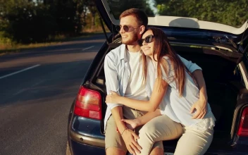 Stock Video Happy Couple Enjoy Romantic Sunset In Car Animated Wallpaper