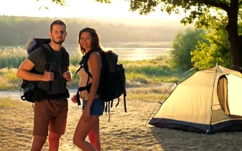 Stock Video Happy Camping Couple Watching Together At Camera Animated Wallpaper