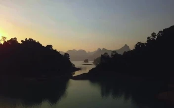 Stock Video Landscape Of A Large Lake During Sunset From The Air Smal Animated Wallpaper
