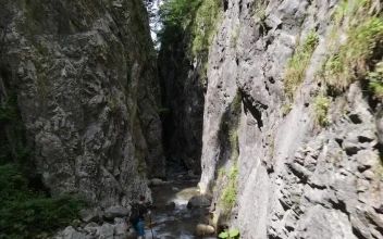 Stock Video Man Hiking In A Canyon River Animated Wallpaper