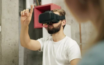 Stock Video Man Gestures With Futuristic Vr Technology Animated Wallpaper
