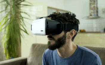 Stock Video Man Frightened With Virtual Reality Animated Wallpaper