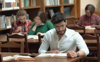 Stock Video Man Focused On Study For Exam In Library Animated Wallpaper