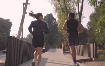 Stock Video Man And Woman Jogging Through A Park In The City Animated Wallpaper