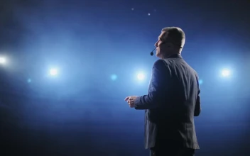 Stock Video Male Speaker Giving A Talk At A Stage Animated Wallpaper