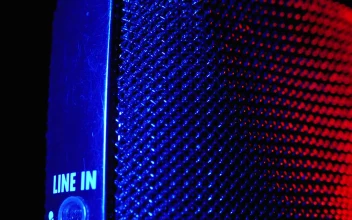 Stock Video Macro Shot Of A Microphone With Red And Blue Light Animated Wallpaper