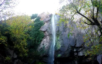 Stock Video Low View Of A Large Waterfall In A Rocky Forest Smal Animated Wallpaper