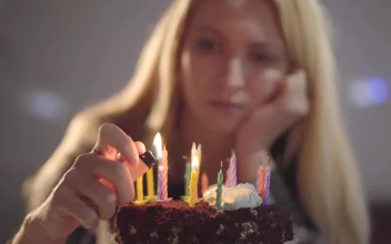 Stock Video Lonely Woman Lighting Candles On Her Birthday Cake Animated Wallpaper