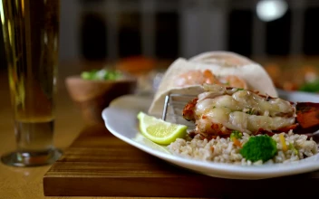 Stock Video Lobster Served With Rice And Lemon Animated Wallpaper