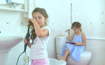 Stock Video Little Girls Doing Makeup In Bathroom Animated Wallpaper