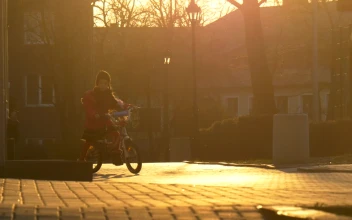 Stock Video Little Girl Riding A Bike In The Sunset Animated Wallpaper