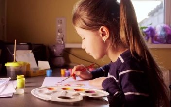Stock Video Little Girl Painting At Home Animated Wallpaper