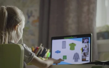 Stock Video Little Girl On An Online Class In The Morning Animated Wallpaper