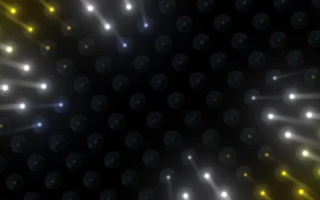 Stock Video Large Curved Screen Showing A Lot Of Yellow Lights Animated Wallpaper