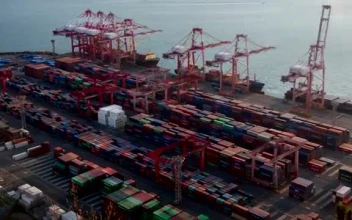 Stock Video Large Container Area On A Cargo Ship Shoreline Aerial View Smal Animated Wallpaper