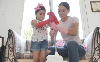 Stock Video Mother And Daughter Squeezing A Mop Togethe Animated Wallpaper