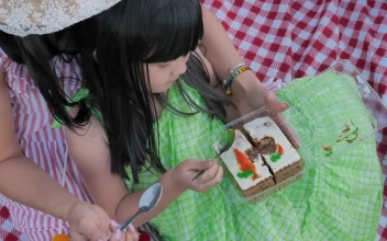 Stock Video Mom And Daughter Eating Cake At A Picni Animated Wallpaper