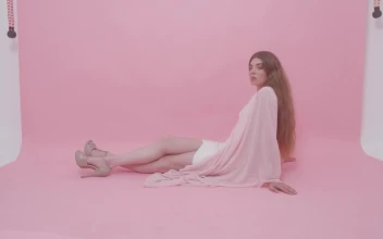 Stock Video Model Posing On The Floor Of A Photographic Se Animated Wallpaper