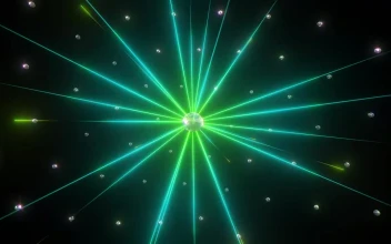Stock Video Mirrored Sphere Shooting Rays Of Colored Ligh Animated Wallpaper