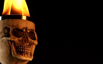 Stock Video Medieval Skull Shaped Mug With Fire In I Animated Wallpaper