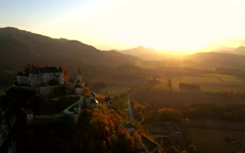 Stock Video Medieval Castle In The Mountain At Sunse Animated Wallpaper