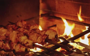 Stock Video Meat Skewers Grilling On A Gril Animated Wallpaper