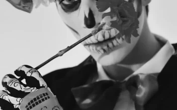 Stock Video Man With Skull Makeup With A Marigold Flower In Hi Animated Wallpaper