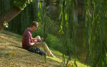 Stock Video Man With Laptop Thinking In The River Shor Animated Wallpaper