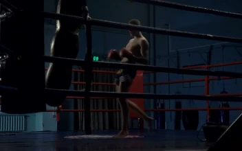 Stock Video Man Training With Punching Bag In The Rin Animated Wallpaper
